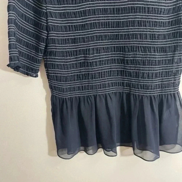 Club Monaco Aqua Stripe Luceenie Sheer Peplum Top Medium - Picture 6 of 9